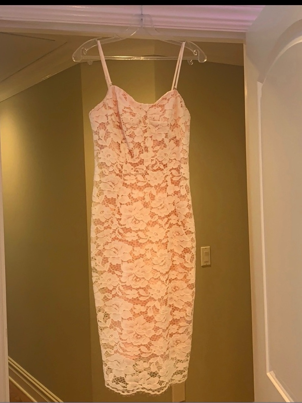Marciano Blush Lace Midi Dress with Spaghetti Straps